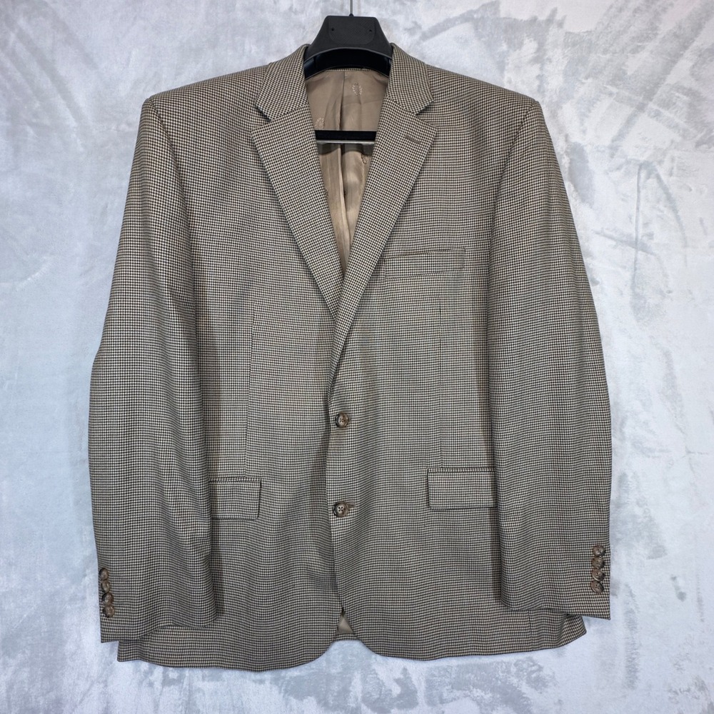 Vintage USA Made Lauren Ralph Lauren Blazer 46R Tan Houndstooth Sport Coat